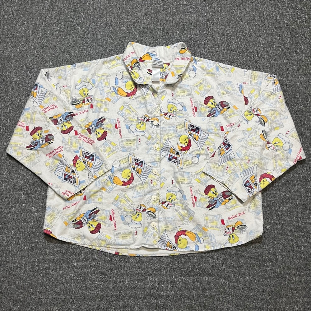 Vintage Y2K 2000 Looney Tunes Tweety Bird All‎ Over Print Button Up Shirt
